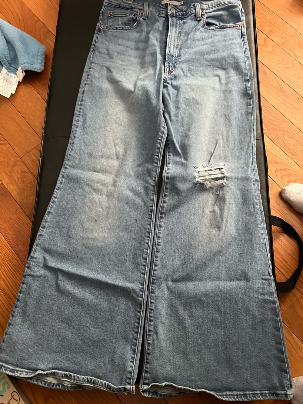 Levi's Light Blue Wide Leg Flare Jeans with Distressed Knee